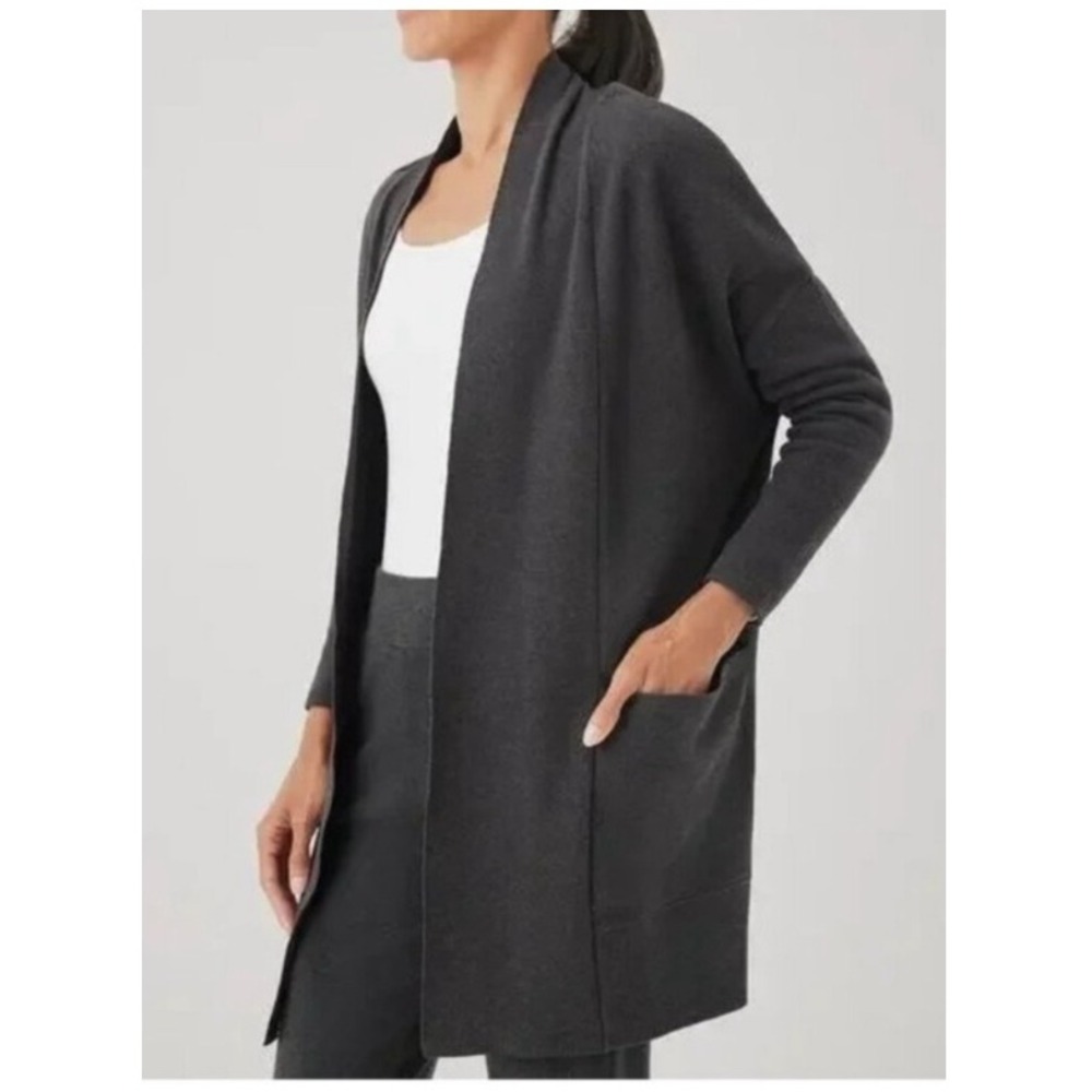 Pact Organic Cotton Airplane Cardigan Charcoal Gray Open Front Oversized M/L